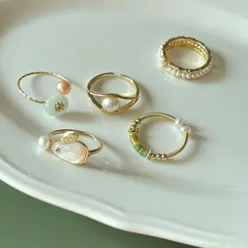 корейски стил заек пръстени емайл пръст пръстен жени френски сладък неправилна перла имитация нефрит отворен пръстен модни бижута