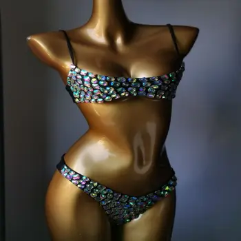 2024 Венера ваканция секси кухи навън диамант бикини комплект мозайка тласък нагоре bling камъни бански жени бански секс момиче бар бикини