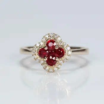 нов дизайн сребърен диамант рубин четири листа цвете регулируем пръстен изящни луксозни юбилейни аксесоари дамски бижута