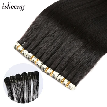 Isheeny мини лента за коса разширения човешка коса 20pcs невидима кожа вътък лента разширение естествен цвят 12 