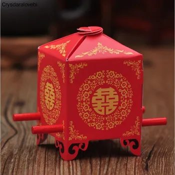 50pcs китайски азиатски стил червен двойно щастие седан стол Сватба услуга кутия парти подарък подарък бонбони кутия