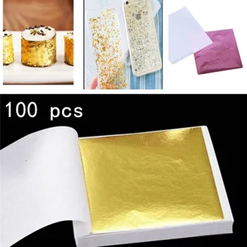 100 листа имитация на злато сребърно фолио хартия листа позлата DIY изкуство занаятчийски хартия рожден ден парти сватбена торта десерт декорации