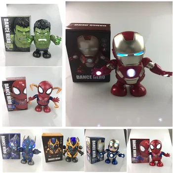 Нов 19cm Marvel Iron Man Dance Action Аниме фигури Sing Sound Led Spiderman Avengers Ironman Super Heros Robot Toy Kids Toy