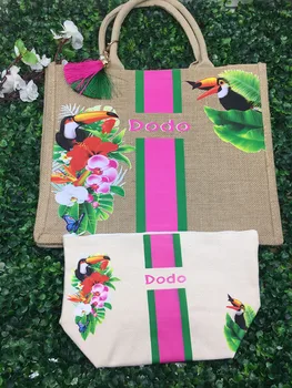 Персонализиран монограмен райета Palm Leaf Beach Wet Set Персонализирана плажна чанта от зебло, Комплект чанти за басейн, Подарък за шаферка | Подарък за нея