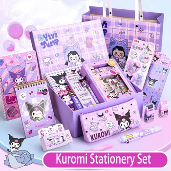 Kawaii Sanrio Kuromi Стационарен комплект Книга Владетел Гума за писалка Ключодържател Детско училище Студентски учебни пособия Подарък за рожден ден на момиче