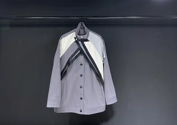 SuperAen Персонализирано сиво яке с дълъг ръкав Фалшиво палто от 2 части с пластове Есен и зима Ново яке 2023 жени