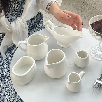 Creative Pure White Ceramic Coffee Small Milk Cup Pot Pot Steak Sauce Cup with Handle Size Sugar Jar Milk Spoon Beak Cup