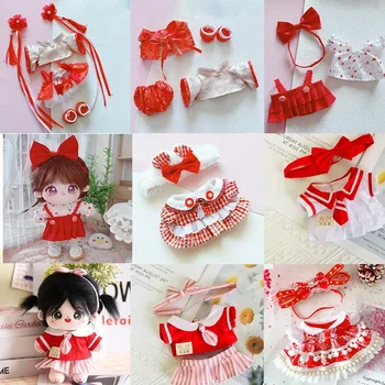 20cm идол кукла звезда памук плюшени дрехи червена серия Kawaii сладка рокля униформи пеперуда прическа деца подаръци