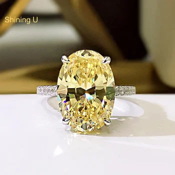 Shining U S925 Сребърен високовъглероден диамант Radiant Cut 9 * 13mm жълт розов прозрачен скъпоценни камъни пръстен фини бижута за жени сватба