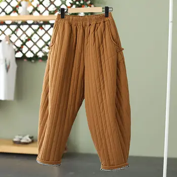 Сгъстяване на топъл харем глезена дължина панталон размер 4Xl надолу памук случайни зимата висока талия жени панталон торбест ветроупорен нова мода