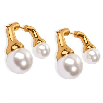 Minar Delicate Simulated Pearl Strand Metallic Drop Earrings for Womens Brass 14K Real Gold Plated Statement Сватбени бижута