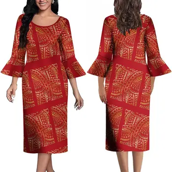 Лятна рокля с дълъг ръкав с разрошен маншет Рокля по поръчка полинезийски етнически стил дълга рокля елегантна ежедневна рокля висококачествена Fabr