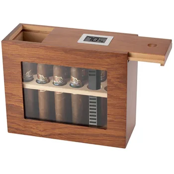 Нова кутия за пури Дървена W / Хигрометър овлажнител Преносим стъклен прозорец Humidor Кедрово дърво Case Fit 12-25 пури шкаф за съхранение