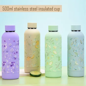 Неръждаема стомана термос чаша, 3D, триизмерен плод, проста вода CUP, открит малка уста спортна бутилка вода, подарък, 500ml