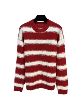 Обло деколте раиран пуловер мода проста личност удобна универсална 2024 есен и зима нов 1117