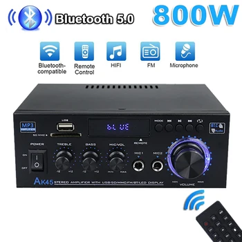 AS22 AK45 800W Начало Цифрови усилватели Аудио бас мощност Bluetooth усилвател Hifi FM музика субуфер високоговорители USB SD микрофон вход