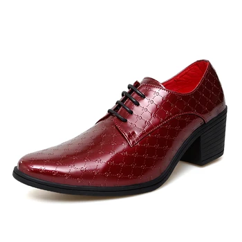 Мъже Качествени официални обувки Високи токчета Oxfords лачена кожа Mocassins мъжки червен ръст увеличение рокля шофиране лодка обувки Gommino