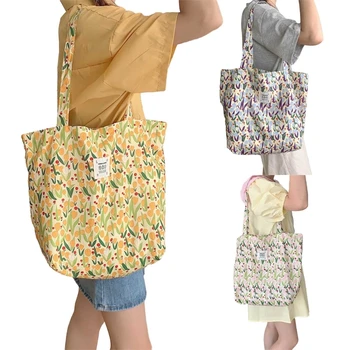 Casual чанта дама чанта купувач чанта пазаруване голяма пазарска чанта флорални рамо чанта голям капацитет памук чанта за момиче жени