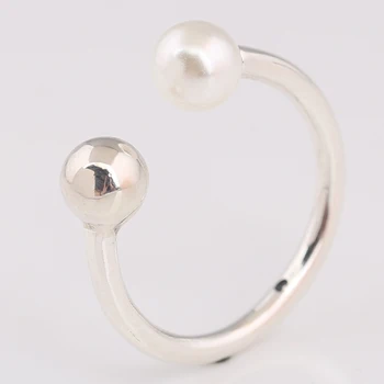 Съвременен перлен отворен пръстен за жени автентичен S925 стерлинги сребро дама бижута момиче рожден ден подарък