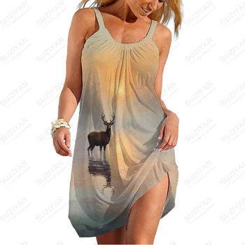Лятна нова дамска рокля в гората на елените 3D отпечатана дамска камизола рокля случайни свободни дами рокля