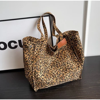 Леопард платно голяма пазарска чанта нова чанта за рамо ретро контрастен цвят подмишници Commuter чанта голям капацитет мода печатни пазарска чанта