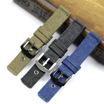 Hot Wholesale 1PCS Watchband 20mm 22mm 24m Pure Canvas Strap Belt Waterproof Watchband Black Blue Green Straps + инструмент за изпращане