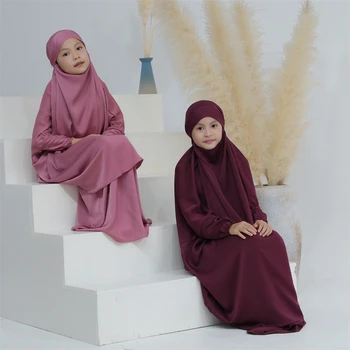 Молитвена дреха Abaya Eid Hooded Muslim Kids Girls Khimar Hijab Long Dress Set Ramadan Burqa Kaftan Islamic Arabic Clothing Robe