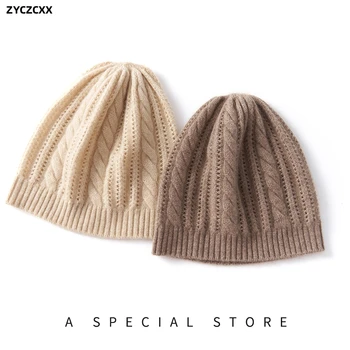 ZYCZCXX2023 Нова зима 100% кашмир плетени шапки жените поддържат топло шапка Beanie високо качество твърди случайни хеджиране капачка черепи