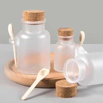 100/200/300/500ml скраб вана сол бутилка запечатан буркан дървена лъжица мека коркова запушалка за съхранение бутилка за многократна употреба маска прах буркан пот