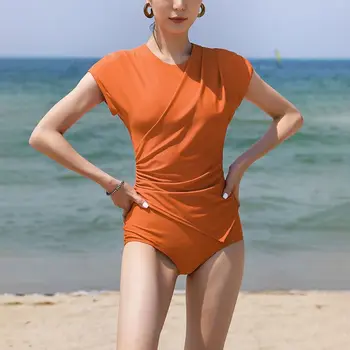 Жените едно парче бански костюми твърди секси корема скрит бански костюм кухи обратно бръчки реколта монокини maillot де bain femme
