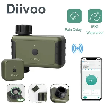Diivoo-Smart WiFi таймер за вода, забавяне на дъжда, ръчно поливане, дистанционно управление, автоматичен таймер за напояване за градински маркуч