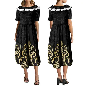 Полинезийска дамска рокля Персонализирана арт ретро банкетна рокля Висококачествена лятна дълга рокля с къс ръкав Нов дизайн