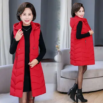 Ново дамско палто плътен цвят качулка дълго памучно подплатено яке жилетка случайни мода еднореден джоб есен зима V239