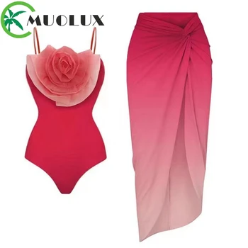 MUOLUX 2024 Секси 3D цвете едно парче бански бикини комплект жени бански костюм рокля бикини момичета бразилски бански плаж пола