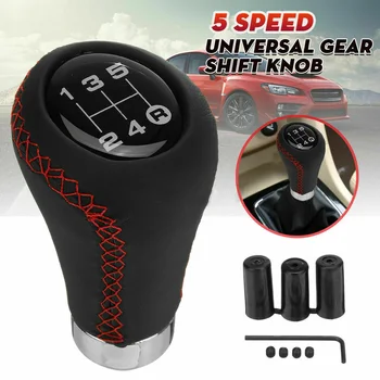 5 Скорост кожена пръчка Shift копче кола Gear Shifting Shifter лост копчета главата годни за повечето ръчно превозно средство, черна кожа
