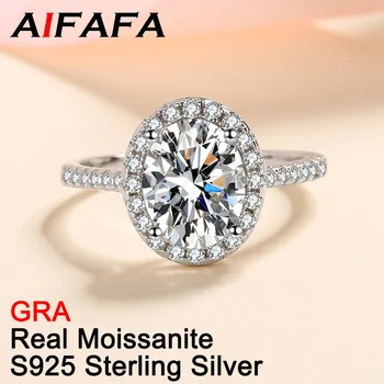 AIFAFA 2 карата истински Moissanite пръстени за жени дама 100% S925 стерлинги сребро овални пенливи скъпоценни камъни пръст бижута капка кораб