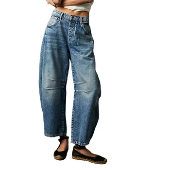 Изрязани дънки за жени y2k естетически плътен цвят ниска талия торбести дънкови панталони 2000s мода гадже заострени панталони