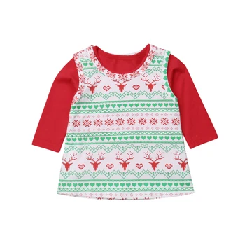 Новородено бебе бебе момичета Коледа дълъг ръкав тениска + Tutu рокля 2PCS екипировки комплект размер 0-3T