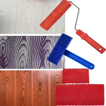 Инструменти за дървесни зърна, 4Pcs инструменти за боядисване на ролки за дървесни зърна Текстура модел с дръжки Текстурен инструмент Paint, за стена стая