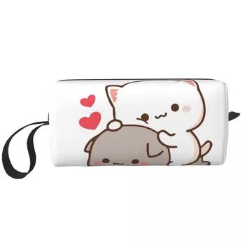 праскова и гома грим чанта голяма козметична чанта за мъже жени сладък Mochi праскова котка тоалетна чанта Dopp комплект