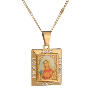 Златен цвят Католически християнски бижута Емайл Благословена майка Камео Модерен Дева Мария висулка Колие бижута