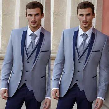 Нов мъжки костюм 3 части Blazer яке жилетка панталони по поръчка един бутон бизнес износване сватба младоженец костюм Homme