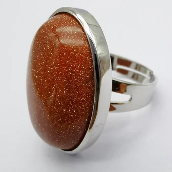 Златен пясъчник камък овални мъниста GEM пръст пръстен бижута за жена подарък размер 8 X115