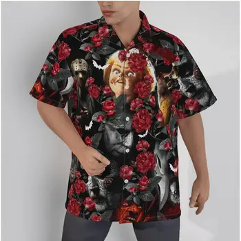 Мъжка хавайска риза Хелоуин филми на ужасите тема плаж къс ръкав лято случайни бутон нагоре върхове 3D ризи