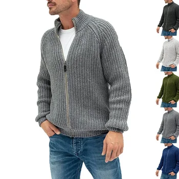 2023 Мода пуловер жилетка мъжки плътен цвят цип високо деколте трикотажно яке дълъг ръкав случайни яке облекло пуловер мъж