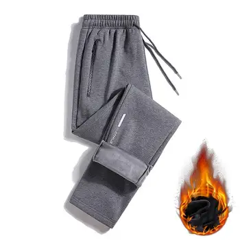 Мъже руно подплата Sweatpants мъжки зимни руно облицовани джогър панталони с цип джобове топло ежедневни панталони за работни спортове