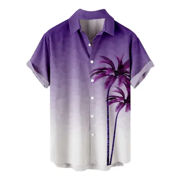 Луксозна мъжка риза Лятна копче отпечатана риза с къс ръкав Ежедневни хавайски ризи с къс ръкав Блузи Камиса Хаваяна Хомбре