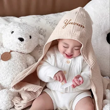 Бебешко одеяло бродирани NameMuslin Baby Swaddle Одеяла за новородено Детско спално бельо Юрган Новородено Получаване на одеяло памук