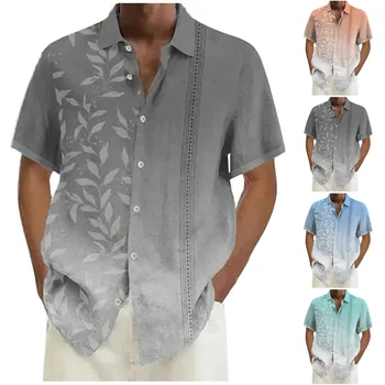 Designer Пролет Лято Мъжки ежедневни памучни ленени плътни цветове Ризи с къс ръкав Свободни ризи Къс ръкав T ризи за мъже Y2k