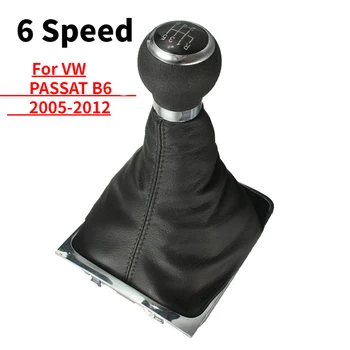 Автомобилна скоростна глава 6-степенна ръчна скоростна кутия лост лост стик превключвател маншет багажник капак PU кожа за VW PASSAT B6 2005-2012